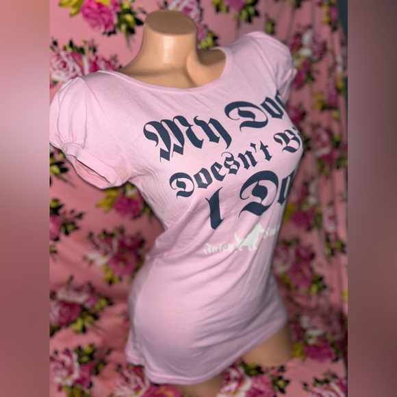 Juicy couture T shirt Pink my dog doesn’t bite I do pet vintage y2k top cotton S - Picture 2 of 7